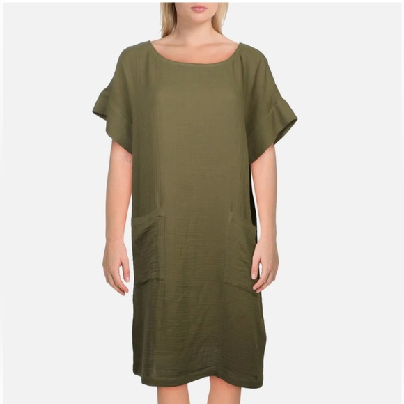 Eileen Fisher Organic Cotton Jersey Round-Neck Dress with Pockets - Picture 1 of 8